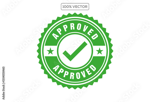 Approved green circle rubber seal stamp icon. Flat vector illustration isolated on transparant