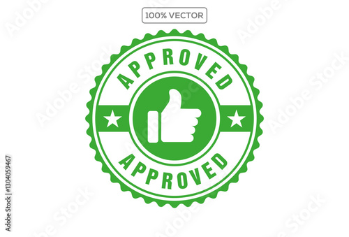 Approved green circle rubber seal stamp icon. Flat vector illustration