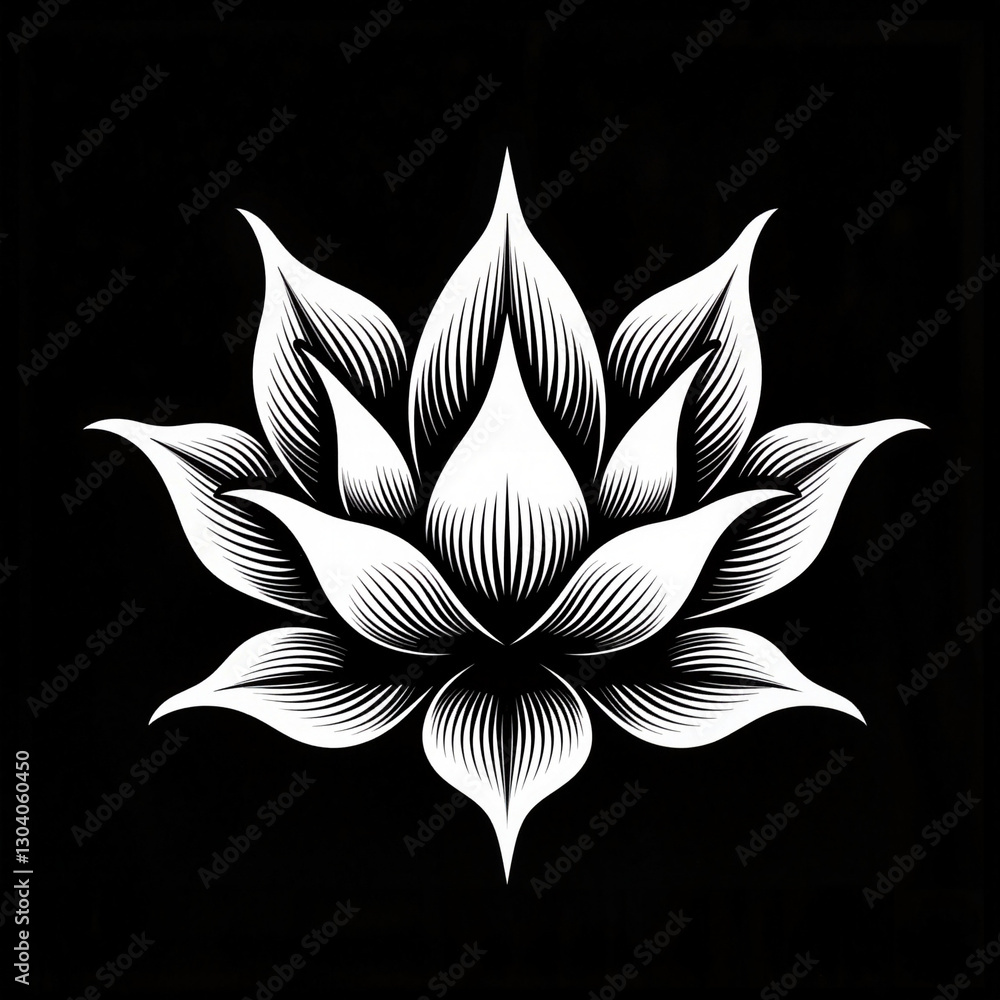 Obraz premium Elegant lotus flower design on black background, timeless sophistication