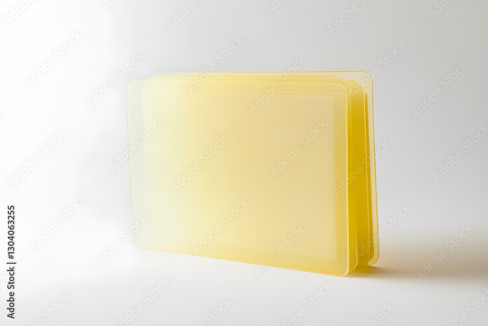 Minimalist light yellow of transparent plastic file folder designed for office documents placed on white background. Clear L-type plastic folders. Emphasizing simplicity and functionality. Minimalist light yellow of transparent plastic file folder designed for office documents placed on white background. Clear L-type plastic folders. Emphasizing simplicity and functionality.