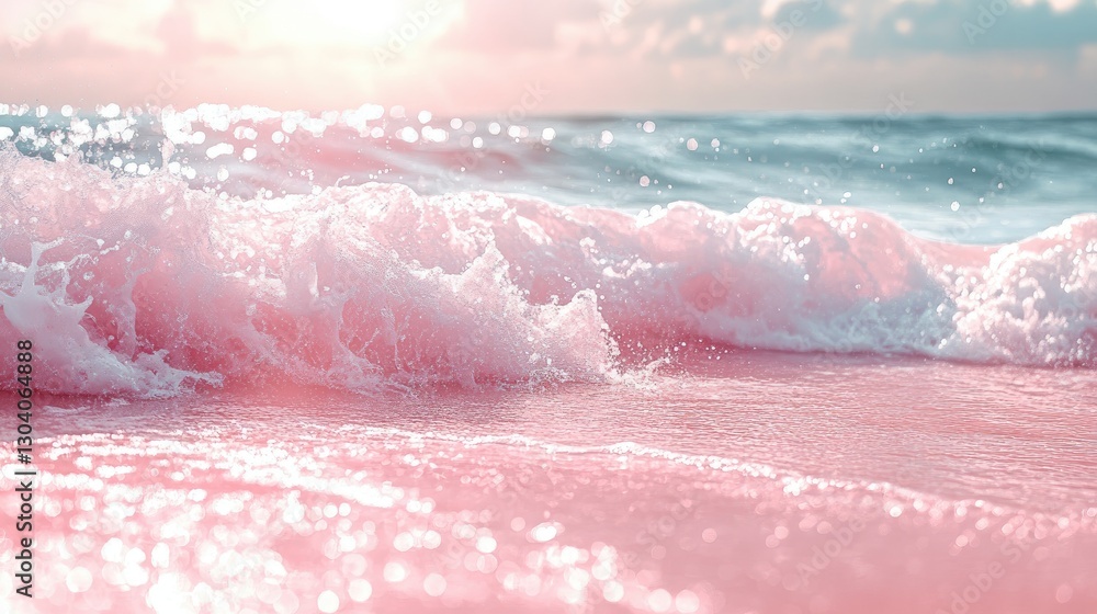 Fototapeta premium Pink Ocean Waves at Sunrise, Coastal Scene, Stunning View, Stock Photo