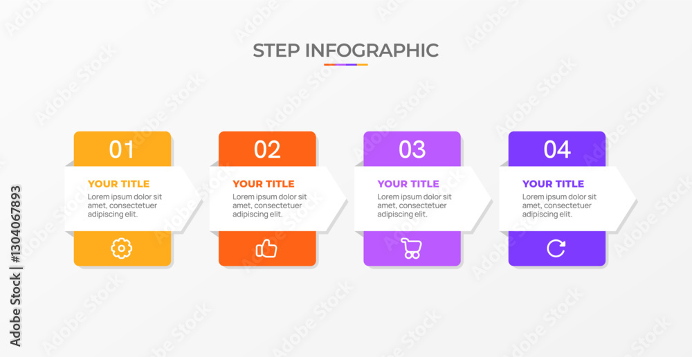 Infographic template. 4 Step timeline journey, Flat simple infographics design template. Presentation graph. Business concept with icon 4 options or steps. Background vector illustration. Infographic template. 4 Step timeline journey, Flat simple infographics design template. Presentation graph. Business concept with icon 4 options or steps. Background vector illustration.