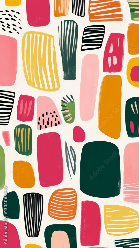 Obraz premium colorful abstract line illustration with boho and mid-century modern elements on a white background