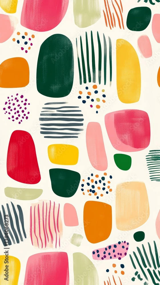 colorful abstract line illustration with boho and mid-century modern elements on a white background colorful abstract line illustration with boho and mid-century modern elements on a white background