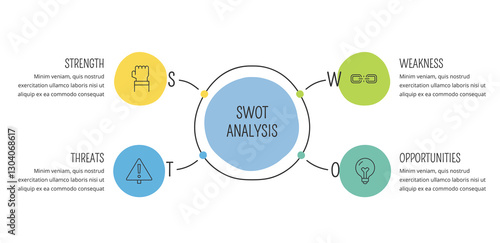 Hand drawn SWOT business diagram, doodle infographic template, vector eps10 illustration
