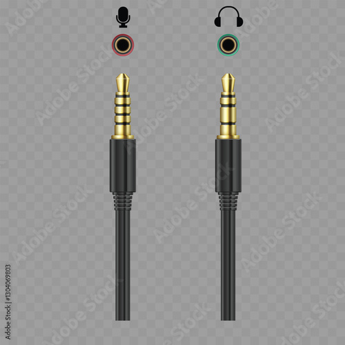 Audio Jack Cable Set with Headphone and Microphone Connectors Mockup Vector