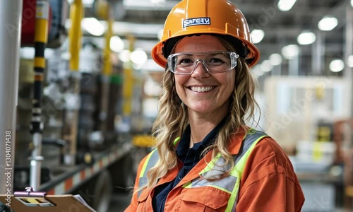 Smiling Female Engineer in Industrial Setting