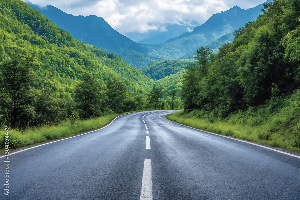 Fototapeta premium a beautiful, sunny road winds through the mountains,