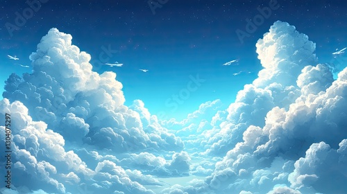 anime background with towering cumulus clouds