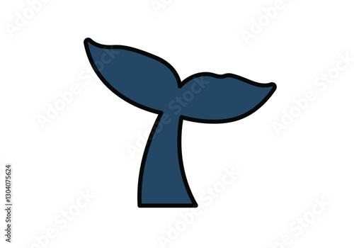 Whale tail clip art. This image shows a stylized, dark blue whale tail with a black outline. Vector illustration design.