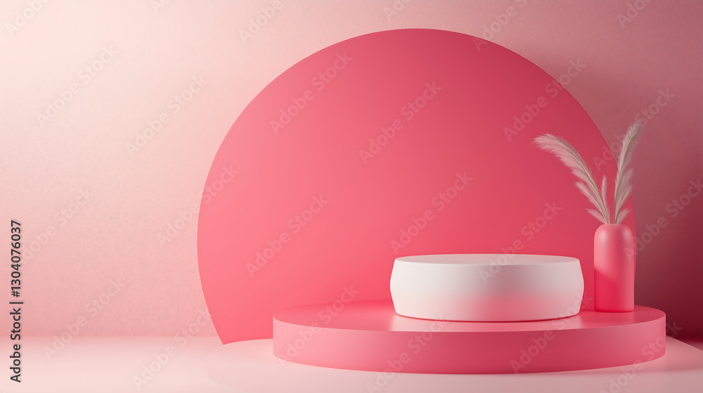 Pink Minimalist Product Display with Podium and Pampas Grass Pink Minimalist Product Display with Podium and Pampas Grass