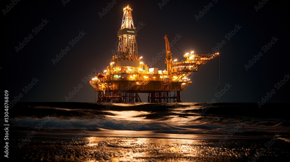 Obraz premium Offshore Oil Rig at Night