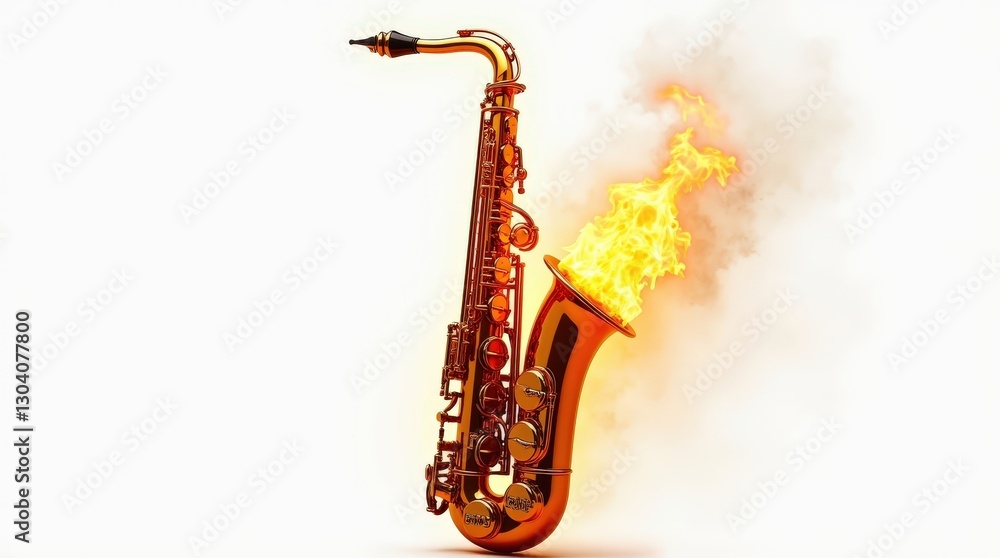 Naklejka premium saxophone burn by flame white background
