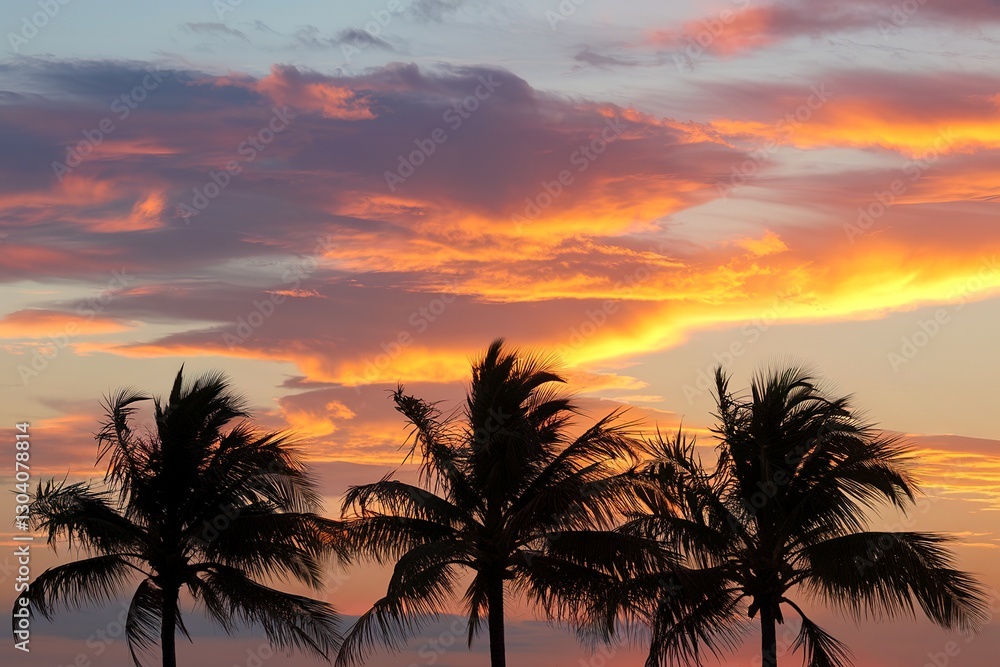 Palm tree silhouette on the background of a beautiful sunset Palm tree silhouette on the background of a beautiful sunset