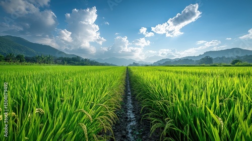 Majestic Green Rice Fields Under Dramatic Sky