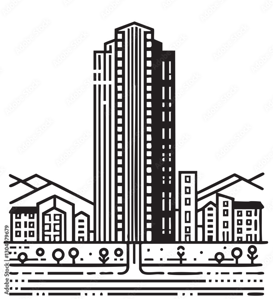 Fototapeta premium Logo high rise simple loft black building