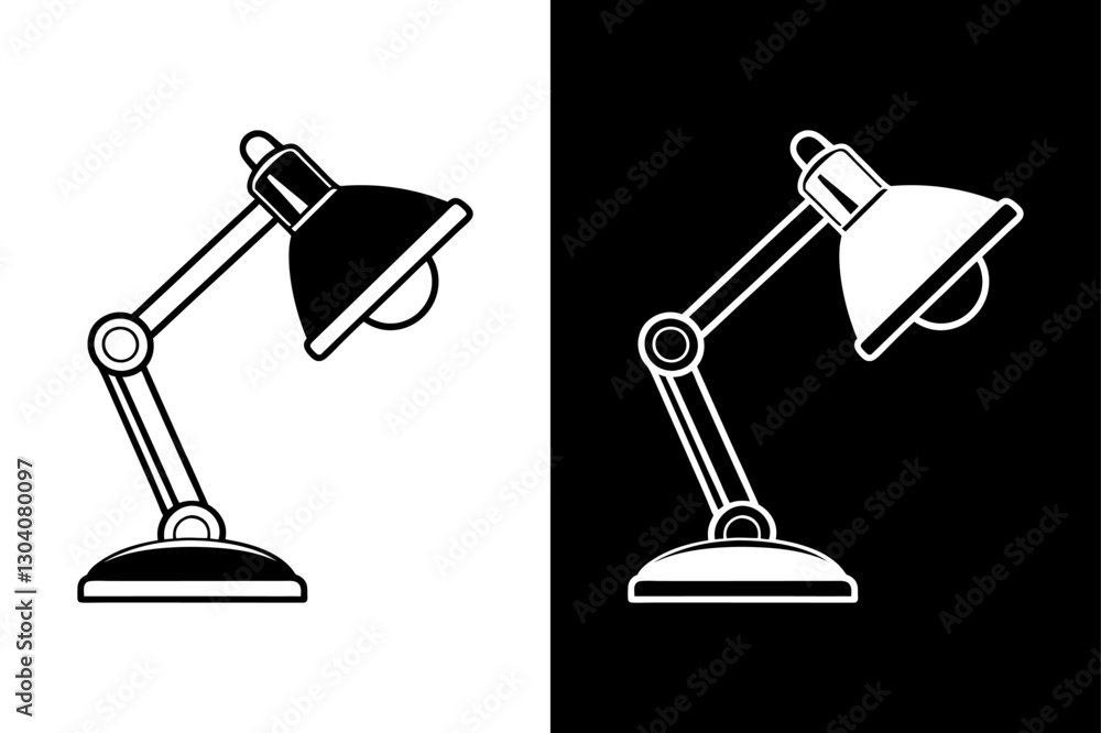Simple Desk Lamp Icon High-Quality Black and White Silhouette Vector. Simple Desk Lamp Icon High-Quality Black and White Silhouette Vector.
