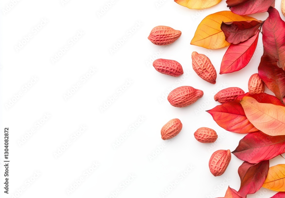 Fototapeta premium Autumnal Leaves and Seeds on White Background