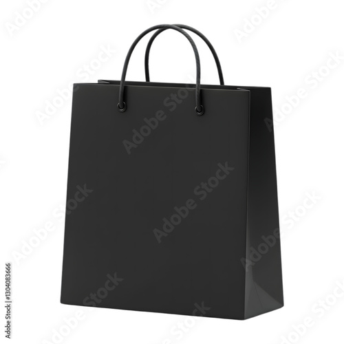 Elegant black shopping bag with soft shadows and clean aesthetic isolated on a transparent background