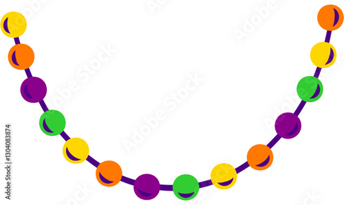 Mardi Gras Beads Garland Hand Drawn Vector Illustration