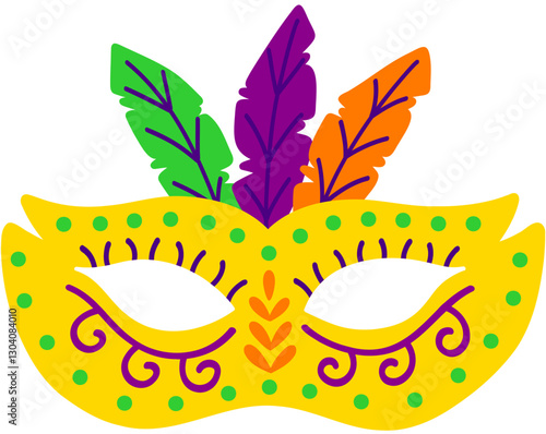 Mardi Gras Feathered Masquerade Mask Hand Drawn Vector Illustration