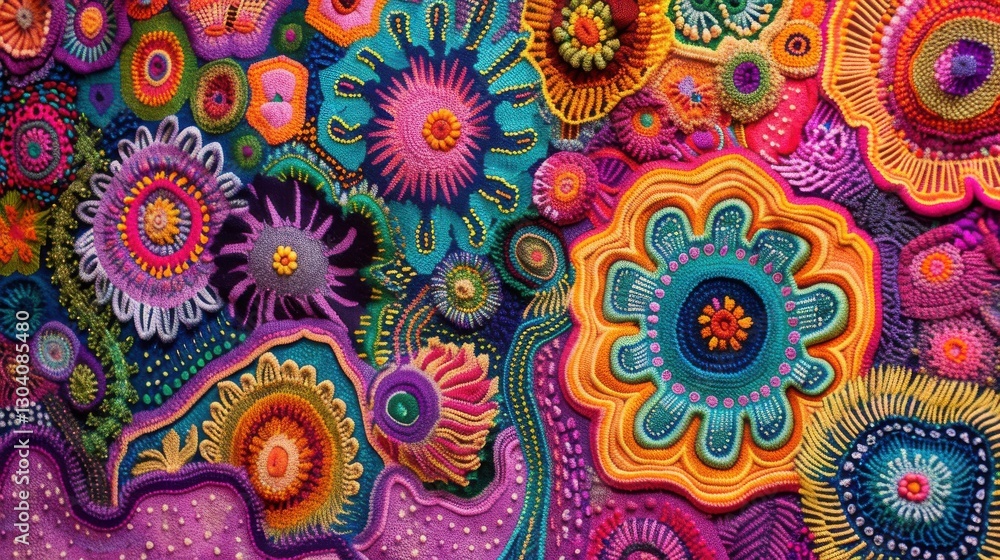 Vibrant and Colorful Abstract Textile Art Representing Cultural Heritage and Spiritual Significance Vibrant and Colorful Abstract Textile Art Representing Cultural Heritage and Spiritual Significance