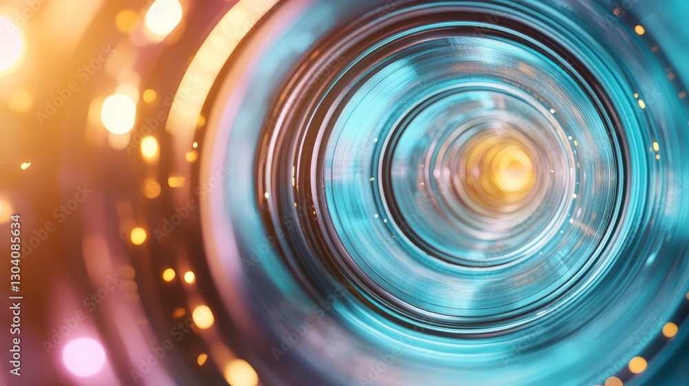 Obraz premium Abstract Teal And Orange Concentric Circles With Glowing Lights