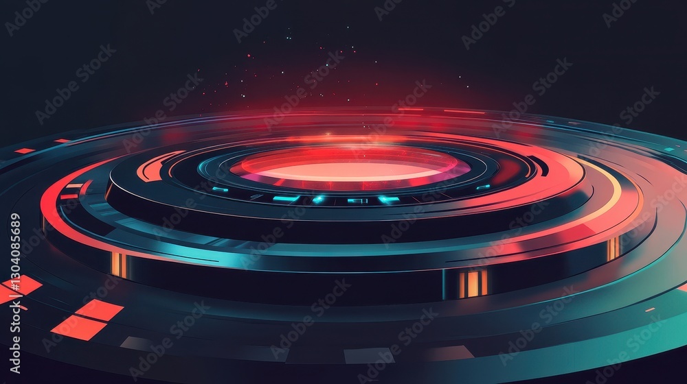 Fototapeta premium A futuristic platform with concentric rings of varying colors