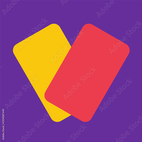 Vector flat clipart with 2 red and yellow card for referee (judge) as symbol of attention, warning for breaking the rules in time of football game or world championship. Sport collection