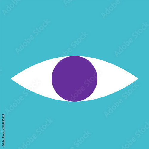 Vector flat illustration with human eye as symbol of wide vision or sight. Bright background. Closeup minimalistic concept, clipart ophthalmologist collection