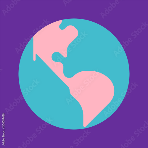 Vector flat concept with simplilfied icon of Earh planet on purple background. Minimalistic illustration with logo of planet as symbol of global events like world sportive championship, competitions