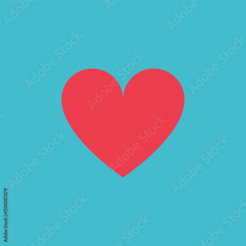 Vector flat illustration with red heart shape as symbol of love, tenderness. Bright background with  element about fan feelings like adore and inspiration. Minimalist concept, clipart collection