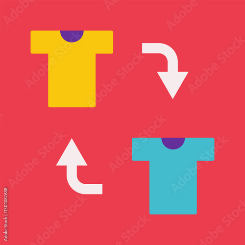 Free Download Vector flat illustration with 2 t-shirt and arrow between them as symbol of player substitution on football field. Violet background and two jerseys. Minimalistic concept, clipart sport collection - GFXLoad