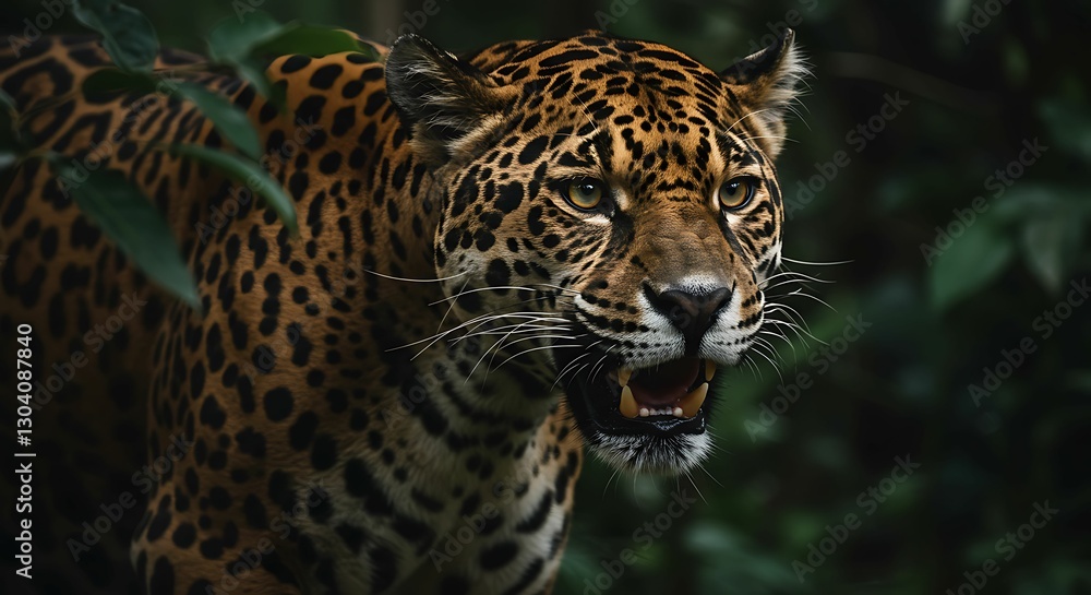 AI-generated illustration of a leopard in its natural habitat with intense gaze and intricate spots AI-generated illustration of a leopard in its natural habitat with intense gaze and intricate spots