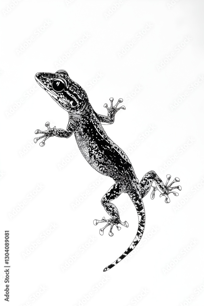 Naklejka premium A colorful lizard standing proudly on a white surface showcasing its unique textures