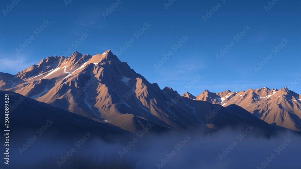 Obraz premium Majestic Mountain Range at Sunrise, Clouds in Valley