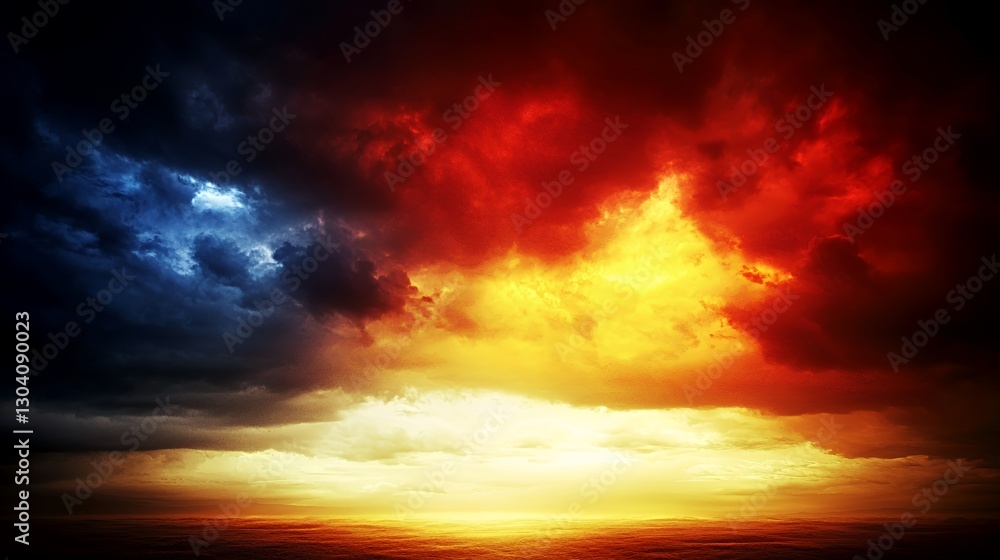 Obraz premium Fiery Dramatic Sky with Red and Blue Clouds