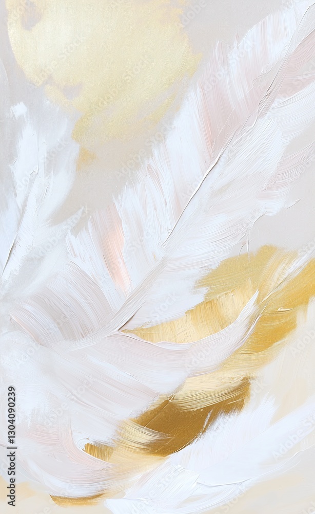 Fototapeta premium Elegant white and gold feather abstract art on a soft pastel background