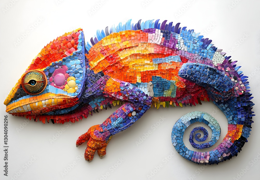 A beautifully colorful chameleon perched on a branch surrounded by lush greenery A beautifully colorful chameleon perched on a branch surrounded by lush greenery
