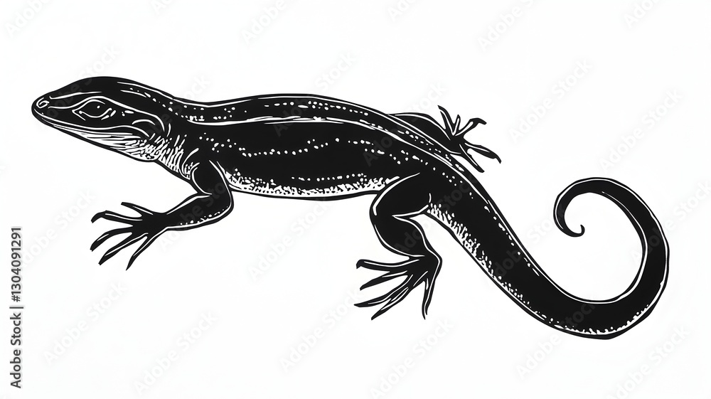 Naklejka premium Detailed black and white artistic drawing of a lizard in intricate linework