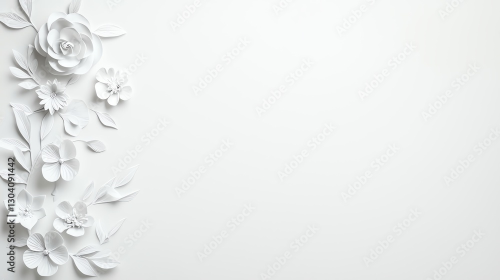 Elegant white floral pattern with leaves on a light background, perfect for decorative and minimalist designs. Elegant white floral pattern with leaves on a light background, perfect for decorative and minimalist designs.