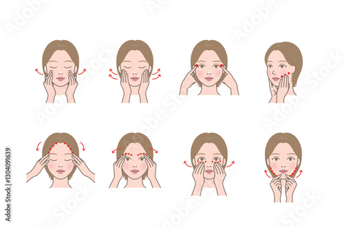 Cosmetic skin care routine_woman(girl) massaging face, aroma meridian massage, acupressure massage