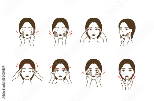 Cosmetic skin care routine_woman(girl) massaging face, aroma meridian massage, acupressure massage
