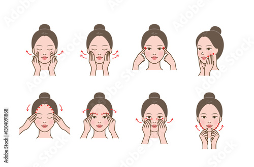 Cosmetic skin care routine_woman(girl) massaging face, aroma meridian massage, acupressure massage