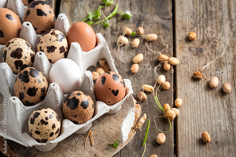 Raw quail eggs in egg holder on wooden background Raw quail eggs in egg holder on wooden background