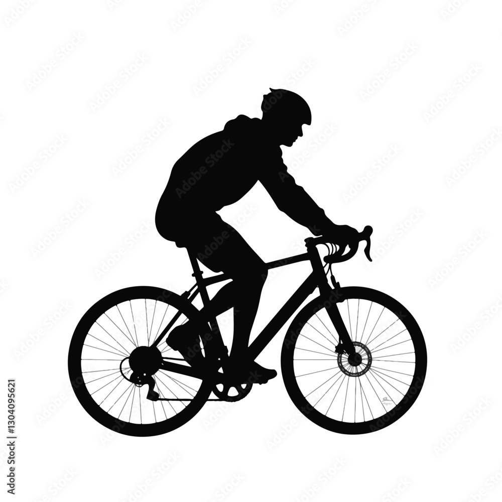 Cyclist pedaling silhouette on white background, motion and freedom Cyclist pedaling silhouette on white background, motion and freedom