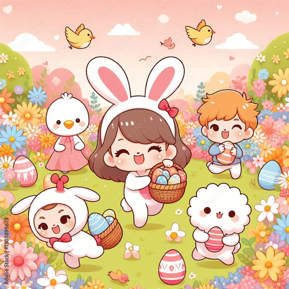 Fototapeta premium Happy Easter chubi kawaii