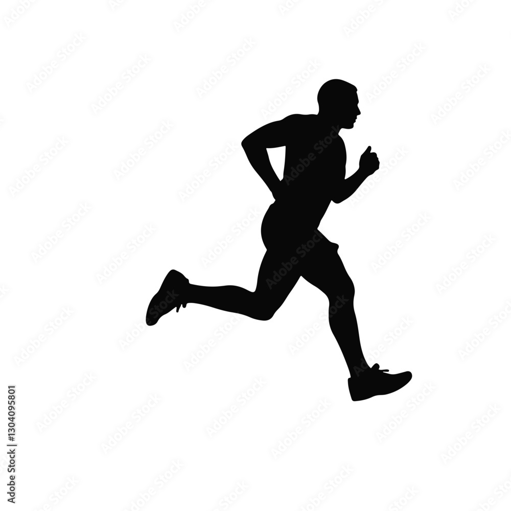 Athlete sprinting in silhouette against white background, determination Athlete sprinting in silhouette against white background, determination