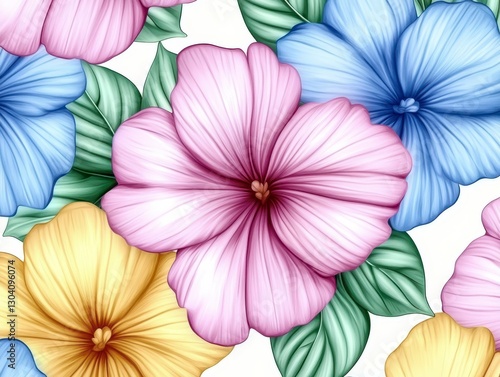 Wallpaper Mural Pastel Purple Blue Yellow Flowers Botanical Illustration Torontodigital.ca