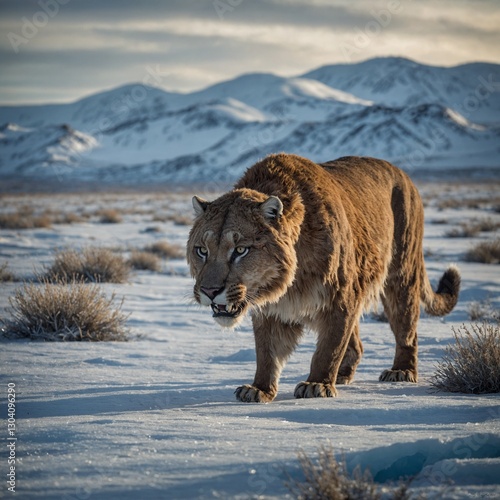 lion in snow